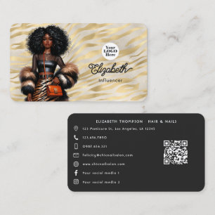 Bold Tiger Print Black Woman Boss Branding Visitenkarte