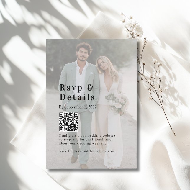 Bold Trending Photo Wedding QR Code RSVP Photo Begleitkarte (Bold Trending Photo Wedding QR Code RSVP Enclosure Card)