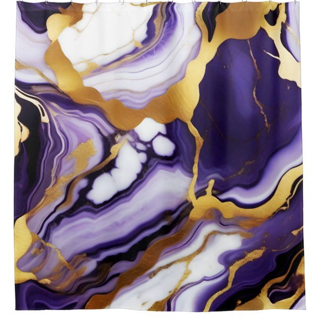 Bold Trendy purple yellow Gold faux marble Duschvorhang (Vorderseite)