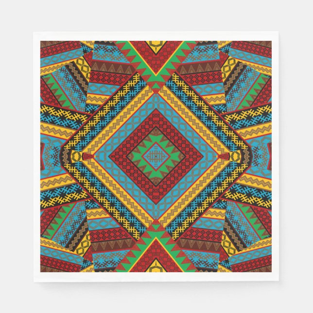 Bold Tribal Geometric Muster farbenfroh Ethnic Boh Serviette (Vorderseite)