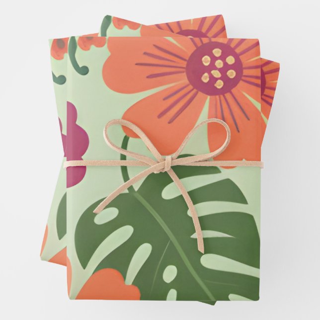 Bold Tropical Hibiscus & Monstera Leaf  Geschenkpapier Set (Beispiel)