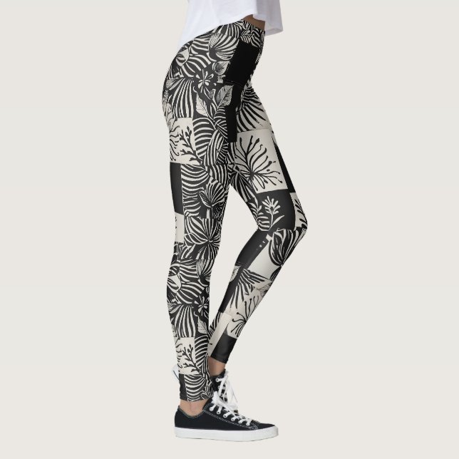 Bold Tropical Monochrome Floral Pattern Leggings (Rechts)