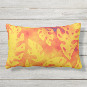 Bold Tropical Monstera Blätter Batik Orange Yellow Kissen Für Draußen