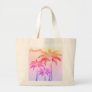 Bold Tropical Ombre Palm Tree Bright Summer Name Jumbo Stoffbeutel