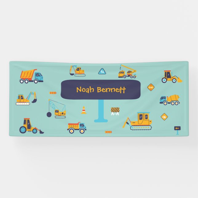 Bold Trucks Custom Name for Kids Boy Banner (Horizontal)