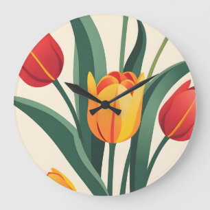 Bold Tulip Illustration Große Wanduhr