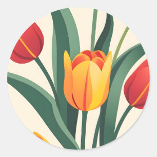 Bold Tulip Illustration Runder Aufkleber
