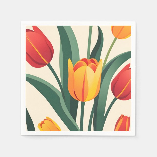 Bold Tulip Illustration Serviette (Vorderseite)
