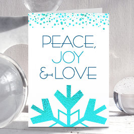 Bold Türkise Snowflake Peace Joy Liebe Typografie Feiertagskarte