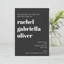 Bold Typografy Black Modern Bat Mitzvah Einladung