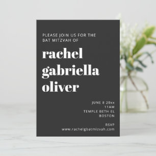 Bold Typografy Black Modern Bat Mitzvah Einladung
