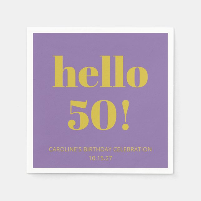 Bold Typografy Lila Yellow Modern Birthday Serviette (Vorderseite)