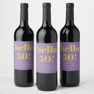 Bold Typografy Lila Yellow Modern Birthday Weinetikett