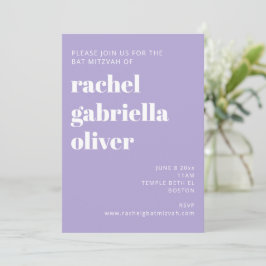 Bold Typografy Modern Lavender Bat Mitzvah Einladung
