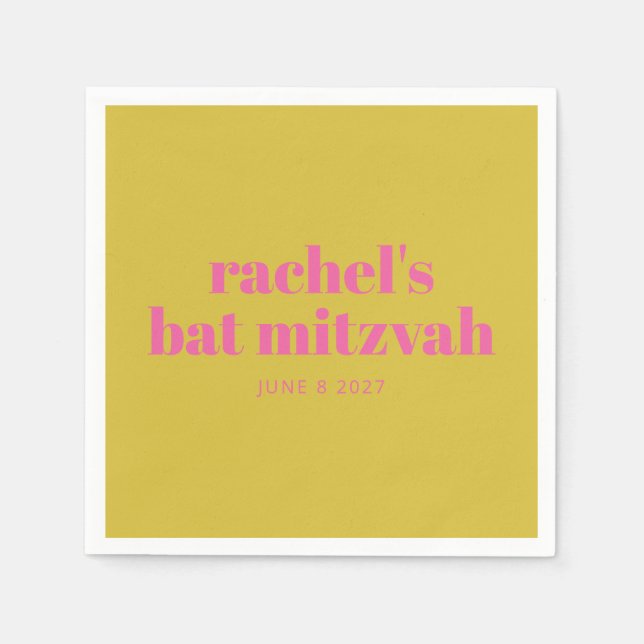 Bold Typografy Modern Pink Yellow Personalisiert Serviette (Vorderseite)