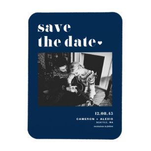 Bold Typografy Navy Blue Foto Save the Date Magnet