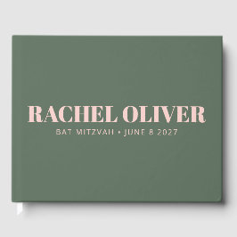 Bold Typografy Pink Green Custom Bat Mitzvah Gästebuch