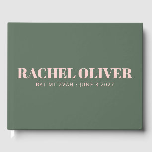 Bold Typografy Pink Green Custom Bat Mitzvah Gästebuch