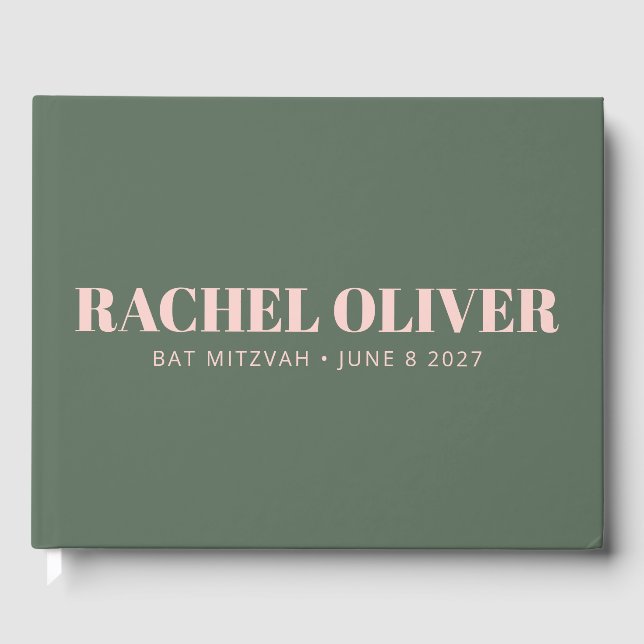 Bold Typografy Pink Green Custom Bat Mitzvah Gästebuch (Vorderseite)