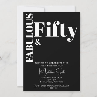 Bold Typografy Schwarz-weiß Modern 50. Geburtstag Einladung