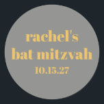 Bold Typografy Yellow Gray Custom Bat Mitzvah Runder Aufkleber<br><div class="desc">Dicke Typografie Gelb und Grau Niedliches Bat Mitzvah Klassischer Rundsticker</div>