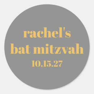 Bold Typografy Yellow Gray Custom Bat Mitzvah Runder Aufkleber
