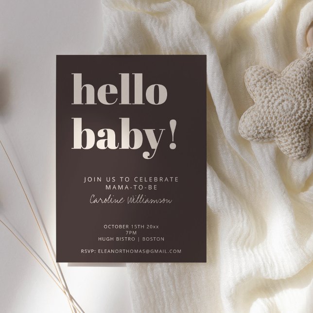 Bold Typography Brown Modern Cute Baby Shower Einladung (Von Creator hochgeladen)
