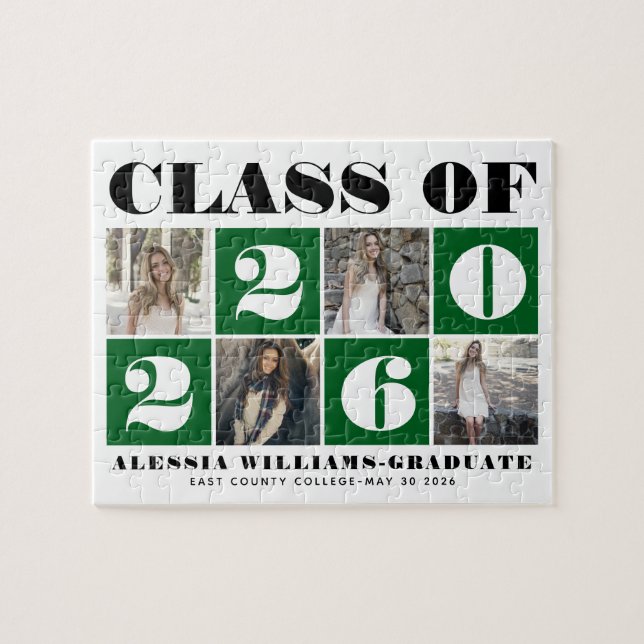 Bold typography Class of 2026 photo collage green Puzzle (Horizontal)