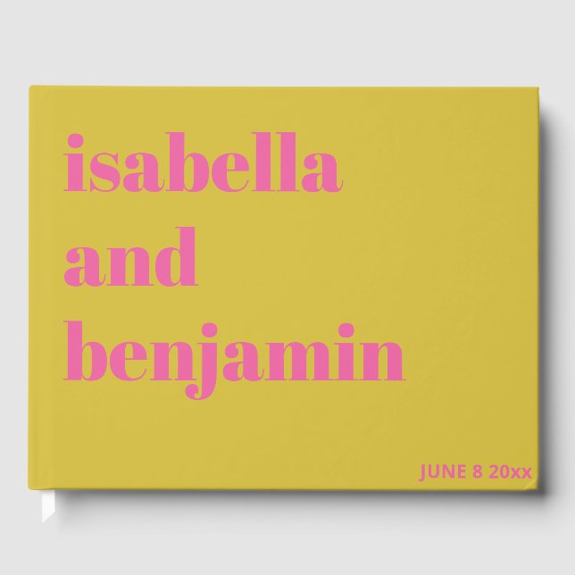 Bold Typography Pink Chartreuse Yellow Wedding Gästebuch (Vorderseite)