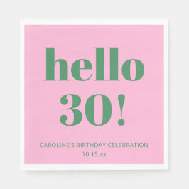 Bold Typography Pink Green Modern 30th Birthday  Serviette