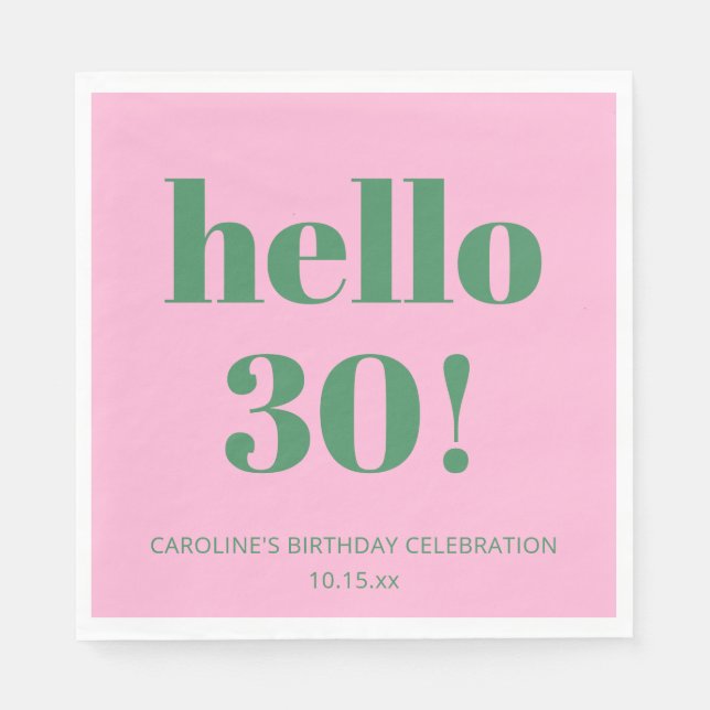 Bold Typography Pink Green Modern 30th Birthday  Serviette (Vorderseite)