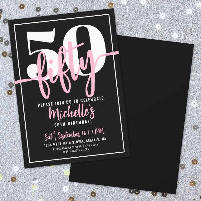 Bold Typography Pink Modern 50th Birthday Einladung (Bold Typography Pink Modern 50th Birthday Invitation)