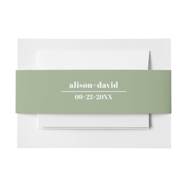 Bold typography sage green minimalist wedding einladungsbanderole (Vorderseite Beispiel)