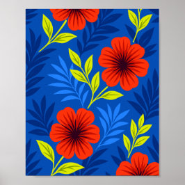 Bold Vermilion Red Florals with Elegant Leaves Poster