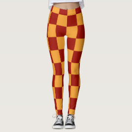 Bold Vibrant Sporty Scarlet & Gold Check Pattern Leggings