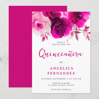 Bold Vibranve Fuchsia Pink Rose Quinceanera Party Einladung