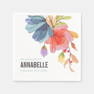 Bold Watercolor Aqua Wildblumen Abschluss Serviette