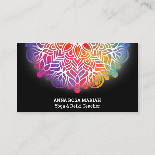 *~* Bold Watercolor Rainbow Mandala Spirituell Visitenkarte (Vorderseite)