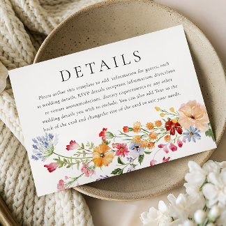 Bold Watercolor Wildflowers Wedding Details Begleitkarte