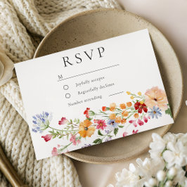 Bold Watercolor Wildflowers Wedding RSVP Karte