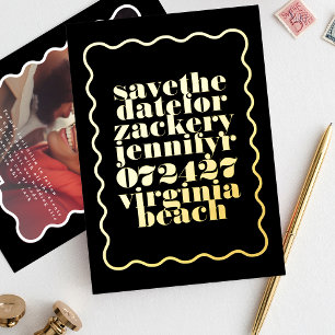 Bold Wavy Frame Black Gold QR Code Foto Folieneinladung