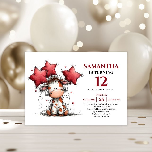 Bold whimsical animals cow kids birthday invite einladung (Bold whimsical animals party kids birthday invitation

)