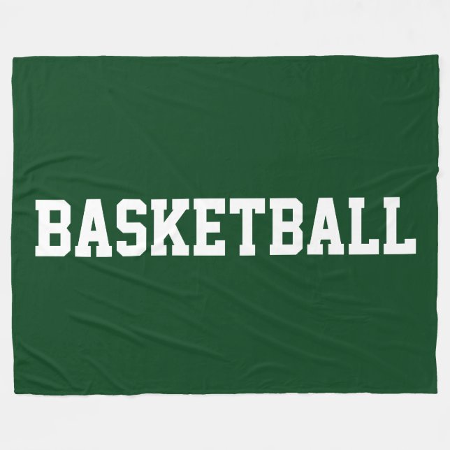 Bold White BASKETBALL Text On Deep Forest Green Fleecedecke (Vorderseite (Horizontal))