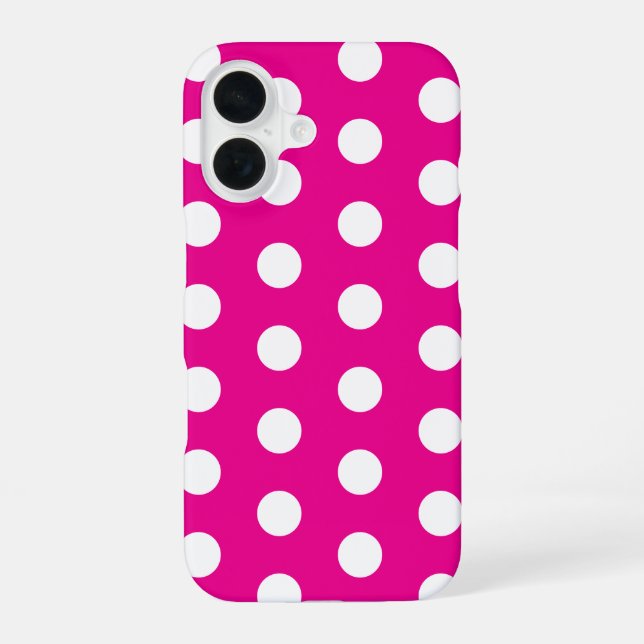 Bold White Polka Dots on Hot Pink  iPhone 16 Hülle (Rückseite)