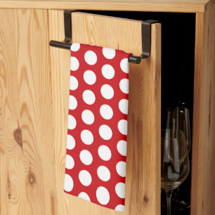 Bold White Polka Dots on Red Geschirrtuch