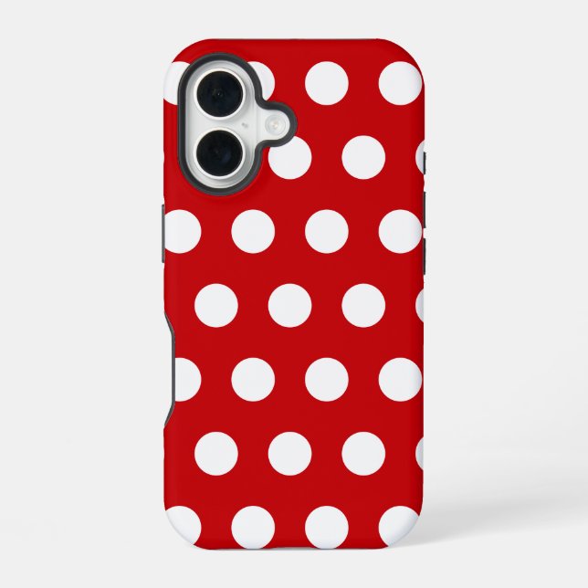 Bold White Polka Dots on Red iPhone 16 Hülle (Rückseite)