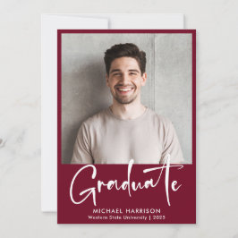 Bold White Script Foto Burgundy Abschluss Ankündigung