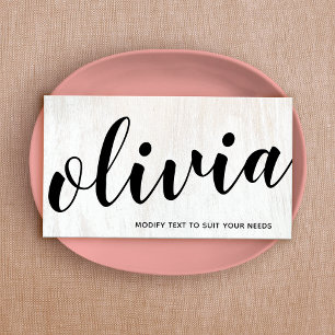 Bold White Wood Script Calligraphy Business Card Visitenkarte