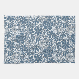 Bold Wild Blue Flowers & Blätter Garden Geschirrtuch