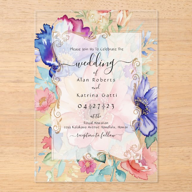 Bold Wildflower Clear Acrylic Wedding Invitation  Acryleinladungen (Vorderseite)